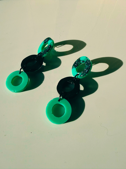 Teal Noir Triple Hoop Drops