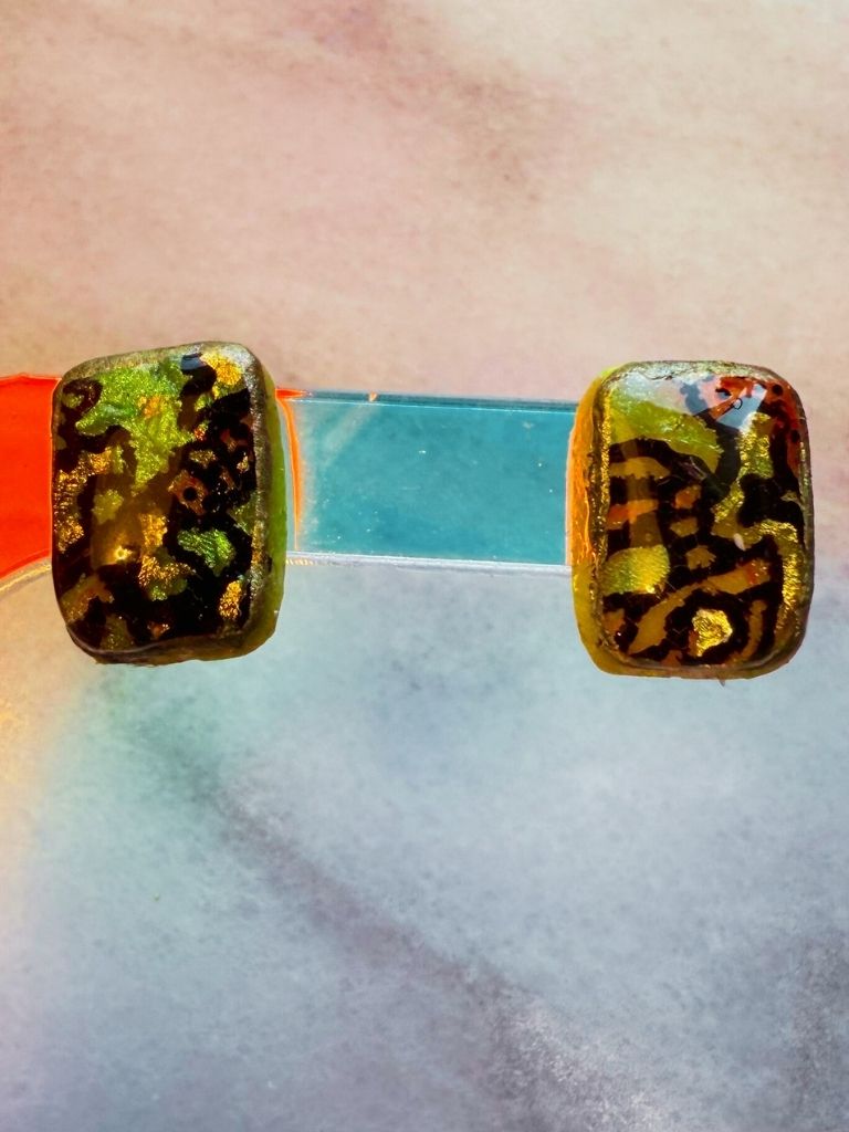 Inked Sunshine Opal Rectangle Studs