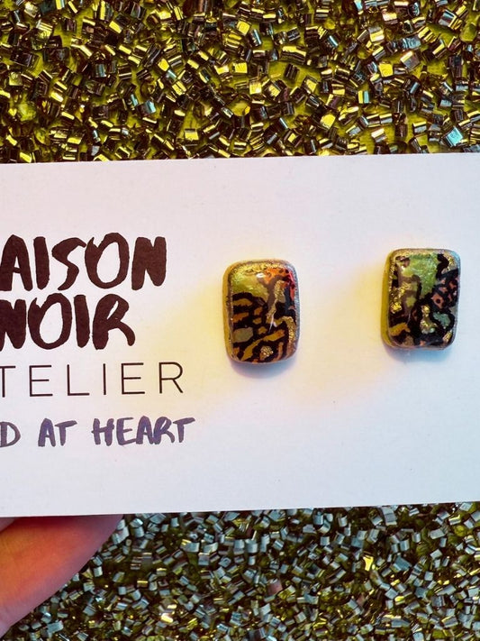 Inked Sunshine Opal Rectangle Studs