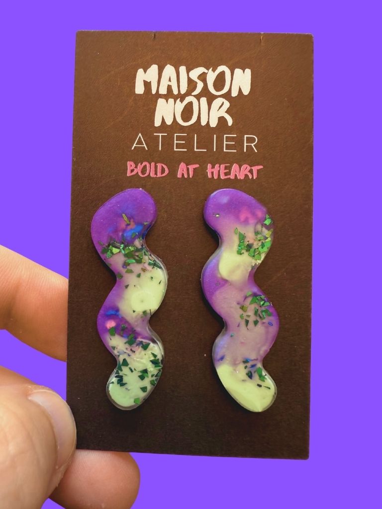 Aqua Violet Squiggle Studs