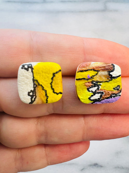 Graphic Flora - Vibrant Square Studs