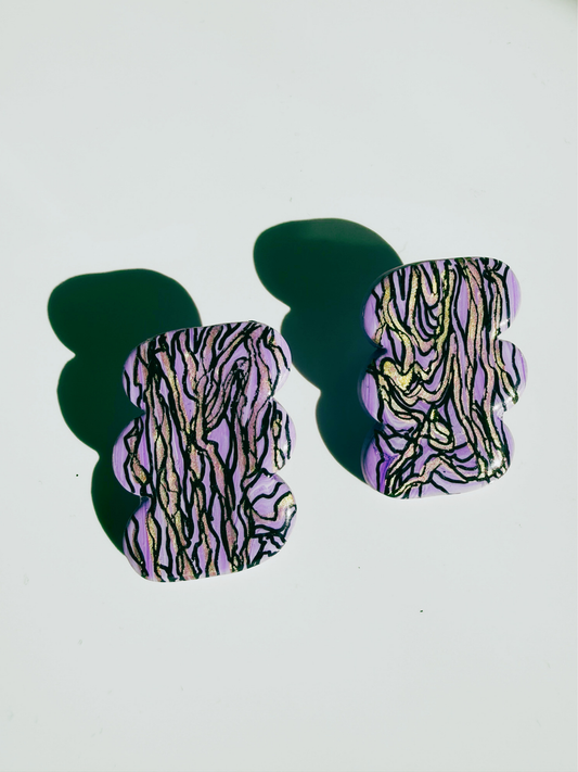 Lilac Abstract Inked Studs