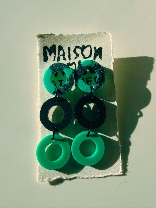 Teal Noir Triple Hoop Drops