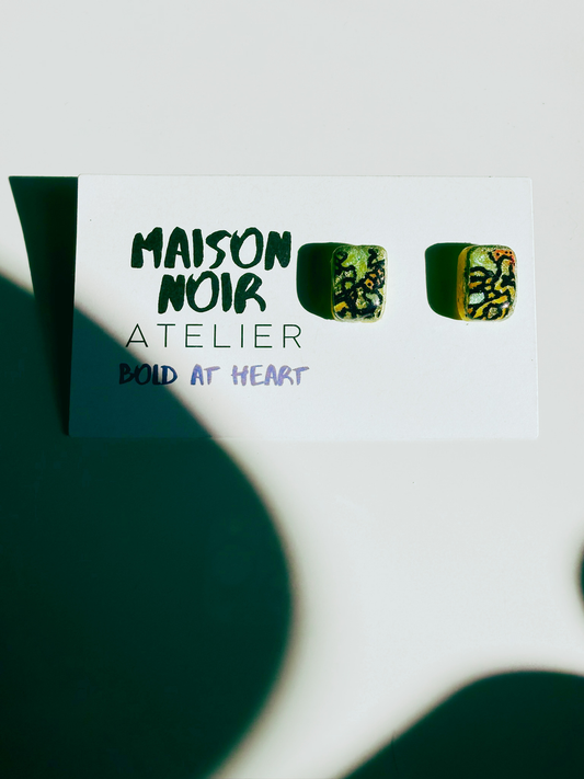 Inked Sunshine Opal Rectangle Studs