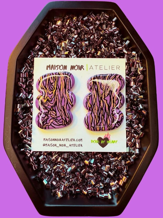 Lilac Abstract Inked Studs