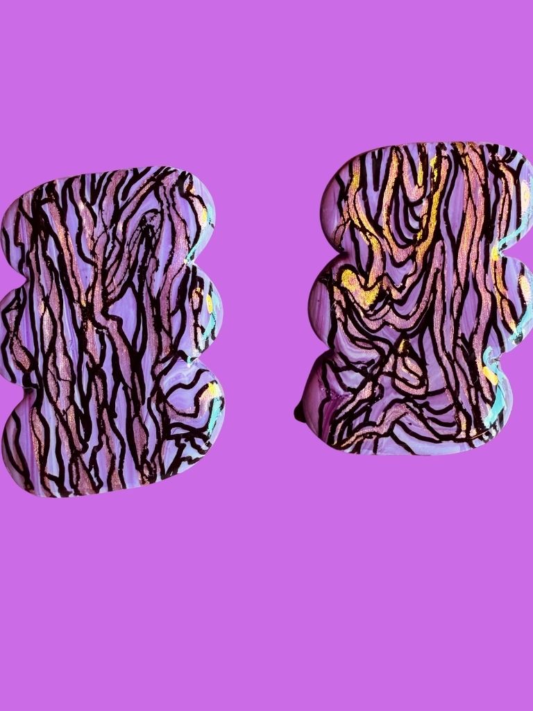 Lilac Abstract Inked Studs