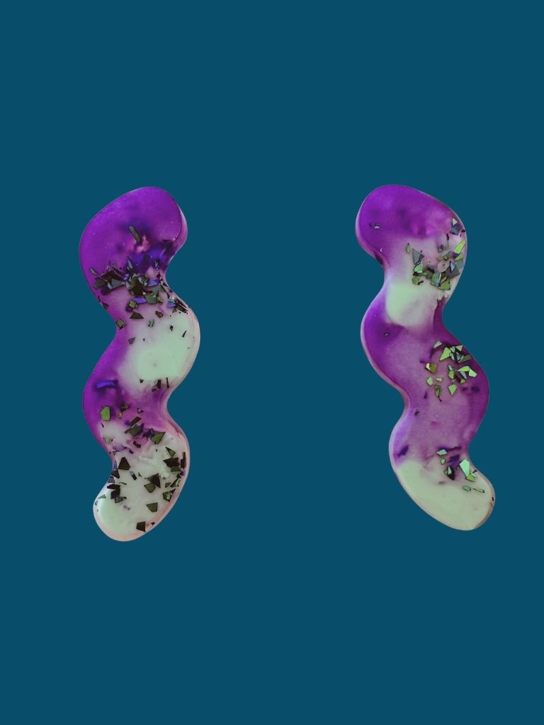 Aqua Violet Squiggle Studs