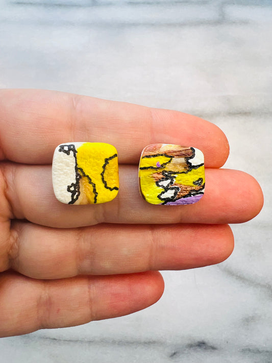 Graphic Flora - Vibrant Square Studs